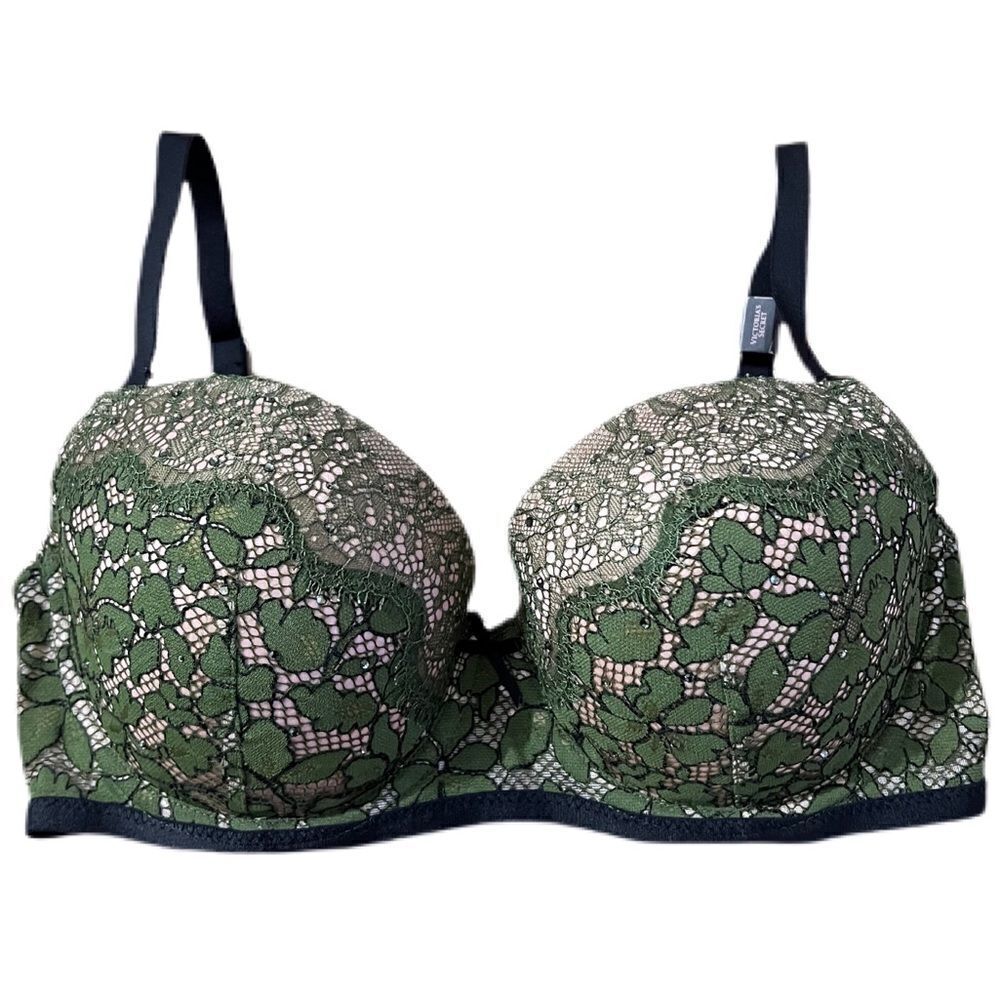 Victorias Secret Dream Angels Lined Demi Rhinestone Embellished Lace bra 32DD